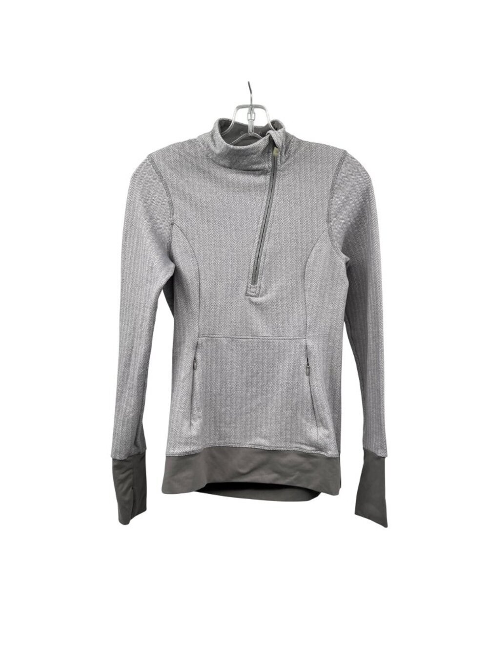 KYODAN Womens Active Pullover Top 1/4 Zip Gray Herringbone Size XS Pocket